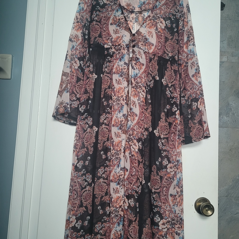 Paisley Floral Maxi Dress in Black and Rust